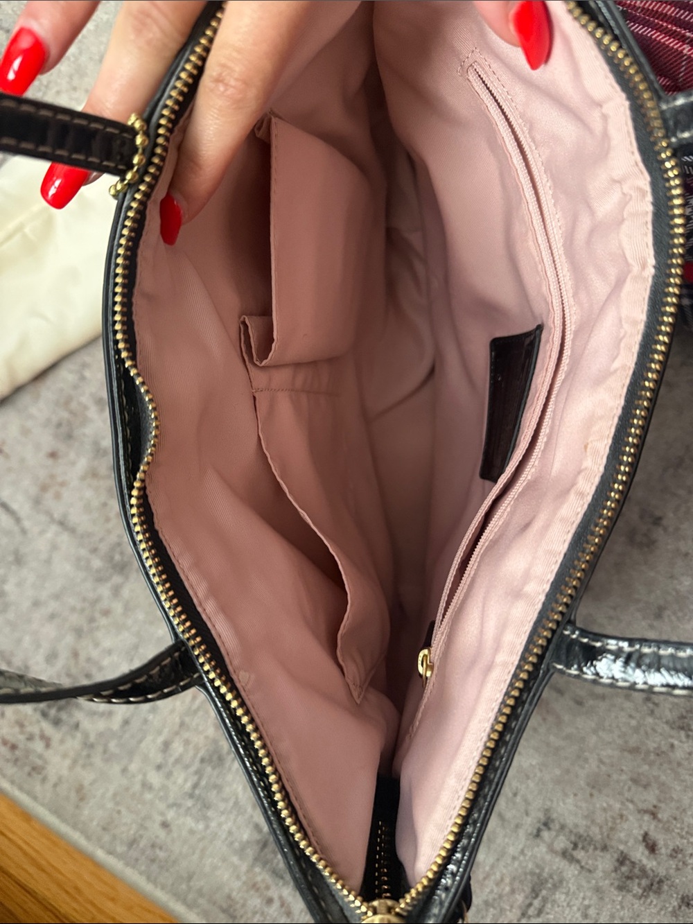 Coach Brown Signature Canvas Tote with Black Trim and Brass Accent - Picture 3 of 3